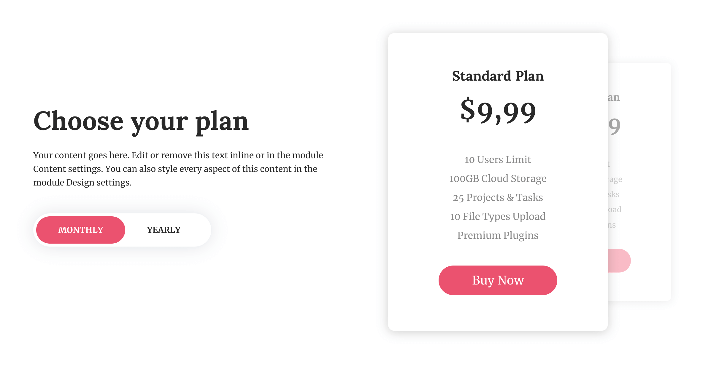 Pricing table for Divi